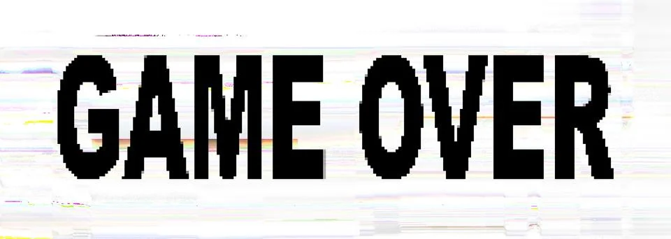 Black game over message pixel distorted screen 스톡 일러스트