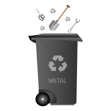 Black garbage cans, garbage cans. Organic waste, metal containers for garba.. Stock Illustration