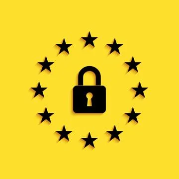 Black GDPR - General data protection regulation icon isolated on yellow Illustrazione stock