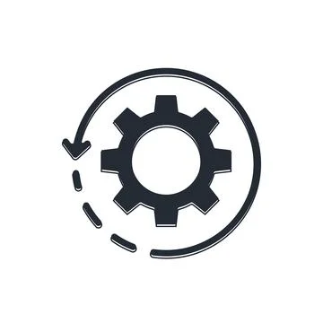 Black Gear and arrows as workflow concept icon isolated on white background.. Stock Illustration