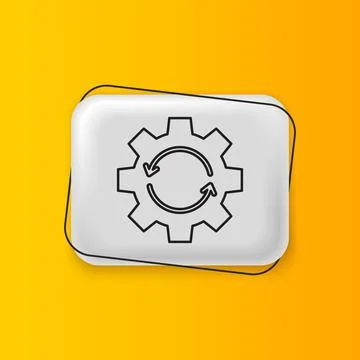 Black Gear and arrows as workflow concept icon isolated on yellow backgroun.. Stock Illustration