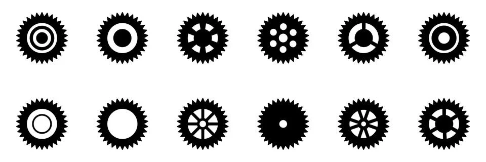 Black gear icon set. Machine sprocket gear icons. Flat design. Vector cogwh.. Stock Illustration