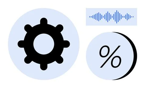 Black gear inside blue circle, black percentage symbol inside blue circle, an イラスト素材