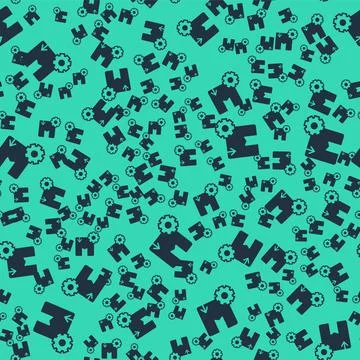Black Gear wheel with package box icon isolated seamless pattern on green Illustrazione stock