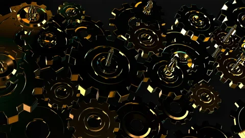 Black Gears Assemble engine gears wheels slowly rotating Front View Seamless  Stock Footage 130989484