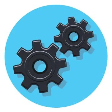 Black gears icon in circle with shadow Illustrazione stock