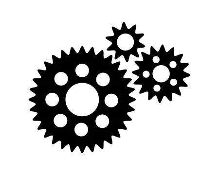 Black gears on white, representing teamwork, innovation, and mechanical pro.. Stock Illustration