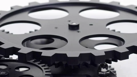 Black Gears Working Together Teamwork Stock Footage 196366139