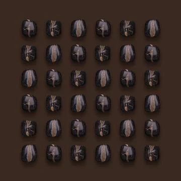 Black Gemstones Pattern on Brown background, Stones photography composition. Stock Illustration