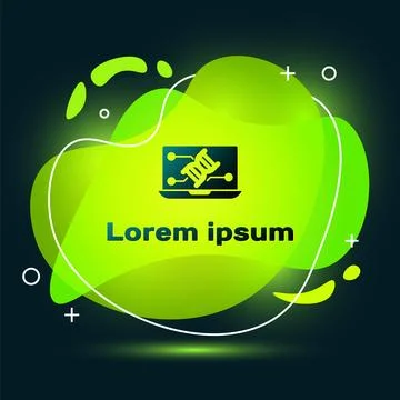 Black Genetic engineering modification on laptop icon isolated on black backg 스톡 일러스트