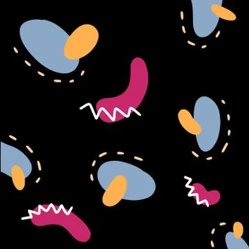 Black geometric abstract background. Colored figures on a black background Illustrazione stock