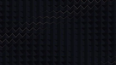 Black geometric cube pattern with moving gold zigzag wave Stock Footage 335939334