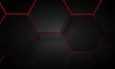 Black geometric hexagon pattern on red background. Illustrazione stock