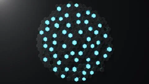 Black geometric hexagonal abstract background. Surface polygon pattern with blue Stock Illustration