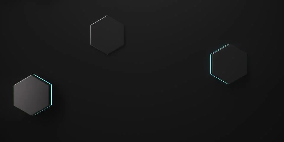 Black geometric hexagonal abstract background. Surface polygon pattern with blue Illustrazione stock