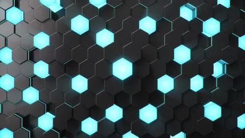 Black geometric hexagonal abstract background. Surface polygon pattern with blue イラスト素材