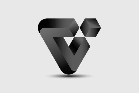 Black geometric logo design 3D element template. twisted letter V Stock Illustration