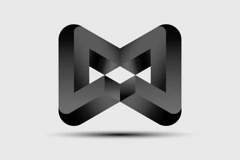 Black geometric logo design 3D element template. Modern twisted letter M icon Stock Illustration