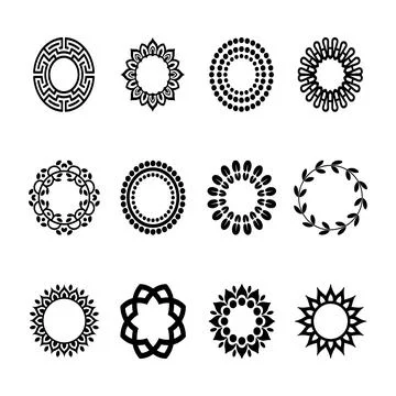 Black Geometric Mandala Circle Frame Silhouette Vector Collection Illustrazione stock