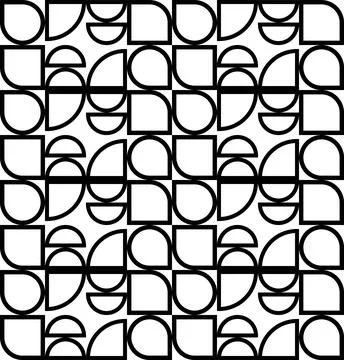Black geometric pattern with quarter and half circles arranged in a grid, p.. Stock Illustration