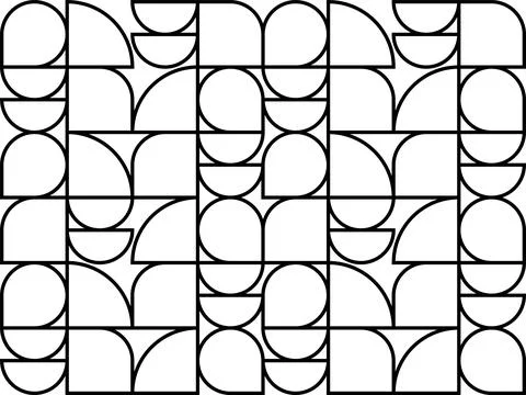 Black geometric pattern with quarter circles and rectangles in grid layout,.. Stock Illustration