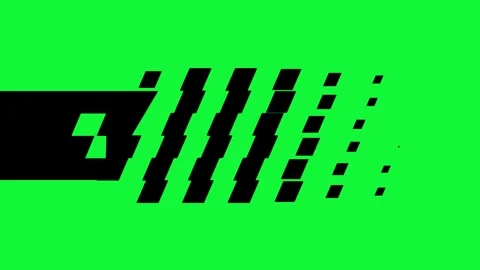 Black Geometric Pixel Motion Trail and Speed Lines on Vibrant Green Screen Back Stockbeeldmateriaal 348206672