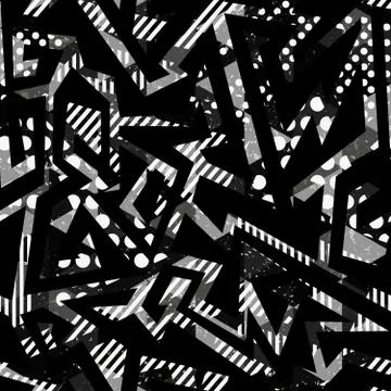 Black geometric seamless pattern with grunge effect Stock Illustration