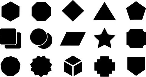 Black geometric shape icons set for abstract design and educational materials Stock Illustration
