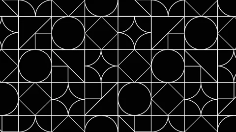Black geometric shapes with white borders in retro pattern Stock Footage 148443222