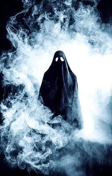 Black Ghost emerging from a cloud of smoke, illustration Stock Illustration