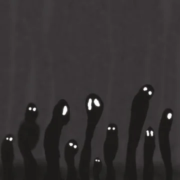 Black Ghost Figures Rising – Glowing Eyes Horror Texture Background Stock-Illustration