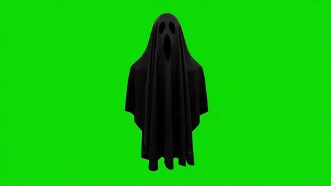 Black ghost flying on green chroma key background Stock Footage 320955717