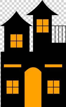 Black ghost house with orange window halloween background Stock Illustration
