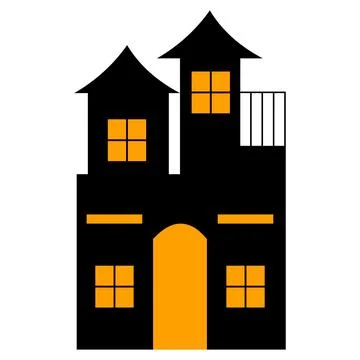 Black ghost house with orange window halloween background Stock Illustration