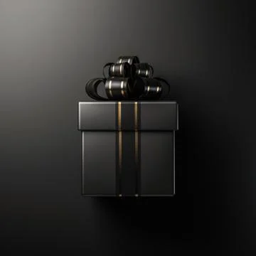 Black gift box on black background 3d rendering Stock Illustration