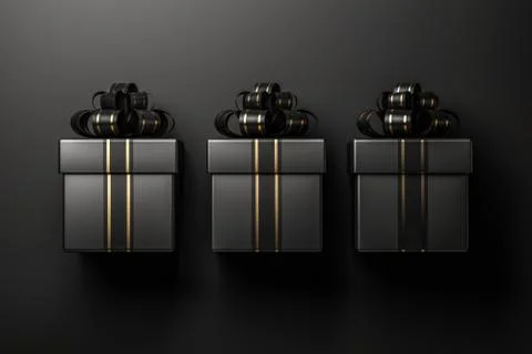 Black gift box on black background 3d rendering Stock Illustration