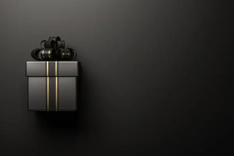 Black gift box on black background 3d rendering Illustrazione stock