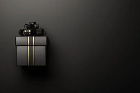 Black gift box on black background 3d rendering Stock Illustration
