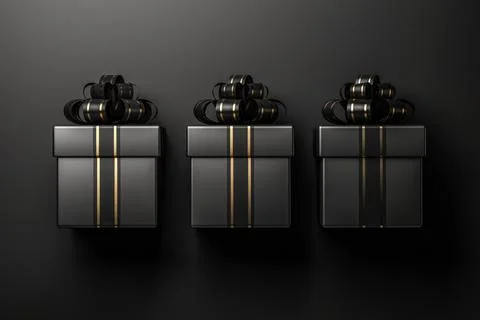 Black gift box on black background 3d rendering Stock Illustration