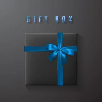 Black gift box with blue bow and ribbon top view. Element for decoration gift Stock Illustration