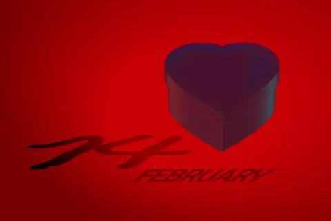 Black gift box in the form of heart, the inscription on February 14 shadow on Stock Illustration