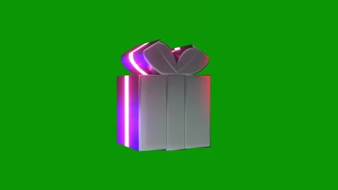 Black gift box green screen light silver coming out bow metal container Stock Footage 314066958