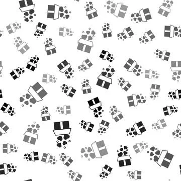 Black Gift box with hearts icon isolated seamless pattern on white background Stock Illustration