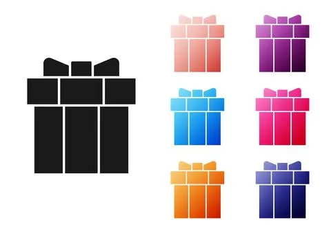 Black Gift box icon isolated on white background. Valentines day. Set icons Stockillustratie