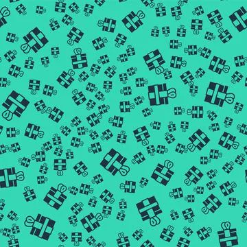 Black Gift box icon isolated seamless pattern on green background. Vector 스톡 일러스트