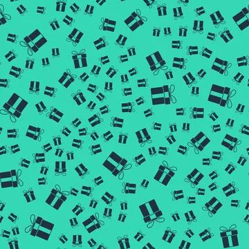 Black Gift box icon isolated seamless pattern on green background. Merry Illustrazione stock