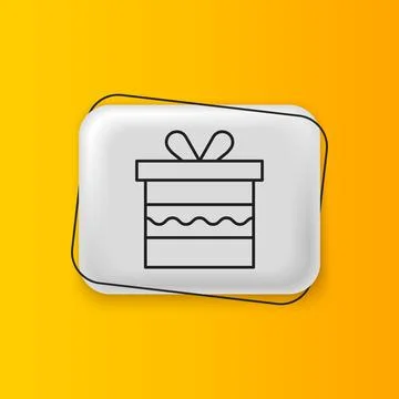 Black Gift box icon isolated on yellow background. Happy Birthday. Silver r.. Stock Illustration