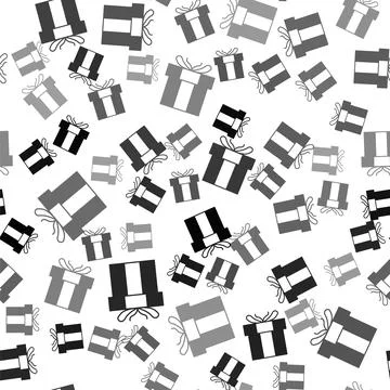 Black Gift box icon isolated seamless pattern on white background. Valentin.. Stock Illustration