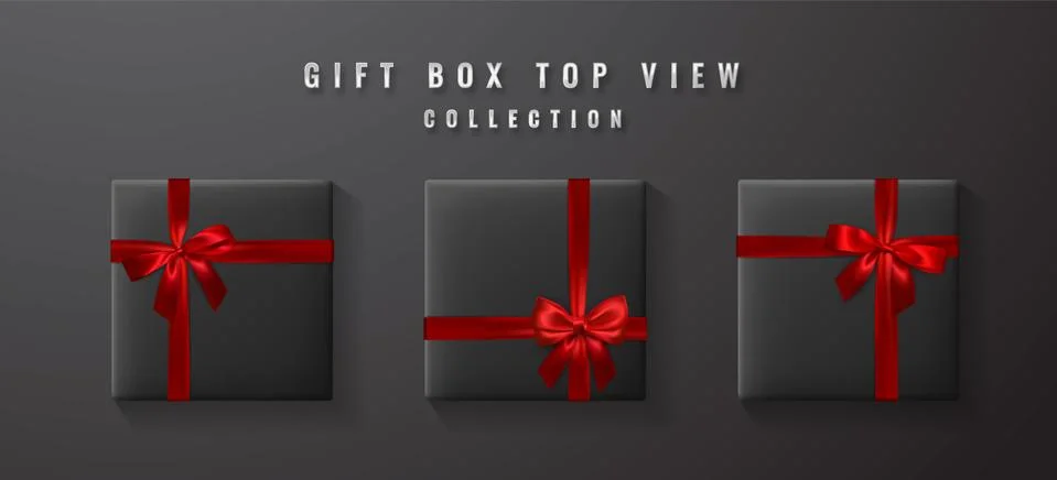 Black gift box with red bow and ribbon top view. Element for decoration gifts Stock Illustration