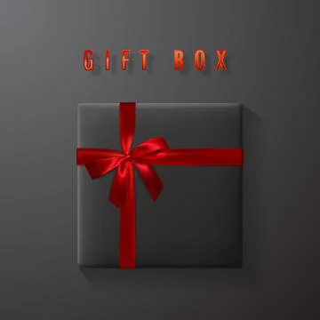 Black gift box with red bow and ribbon top view. Element for decoration gifts Stock Illustration